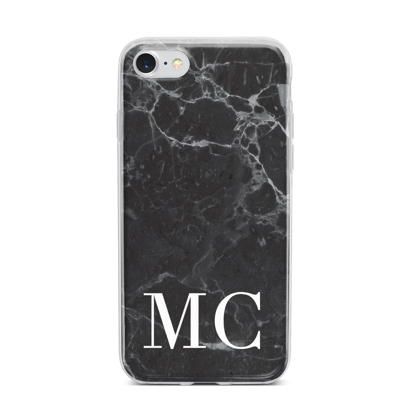 Personalised Monogram Black Marble iPhone 7 Bumper Case on Silver iPhone