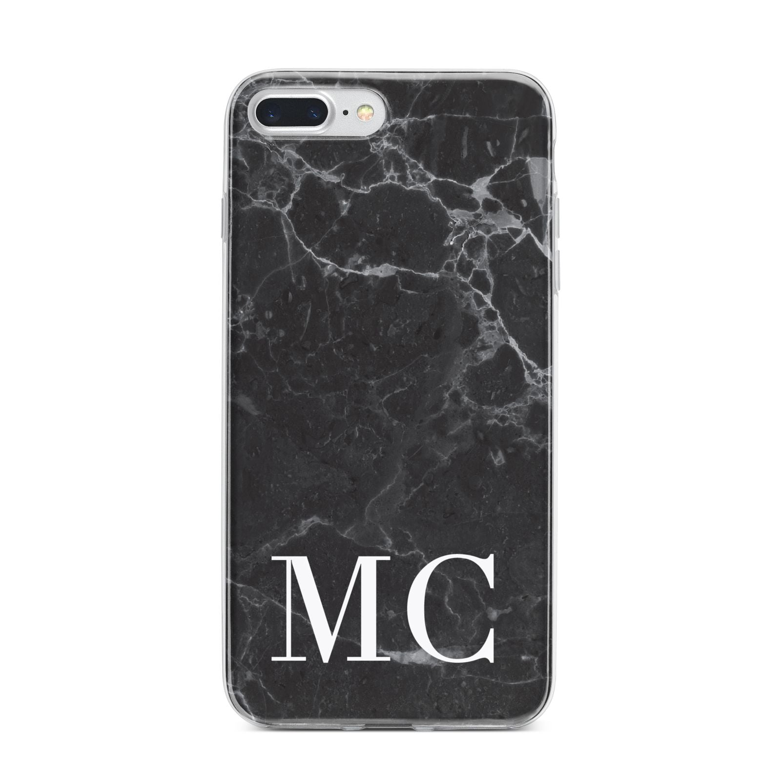Personalised Monogram Black Marble iPhone 7 Plus Bumper Case on Silver iPhone