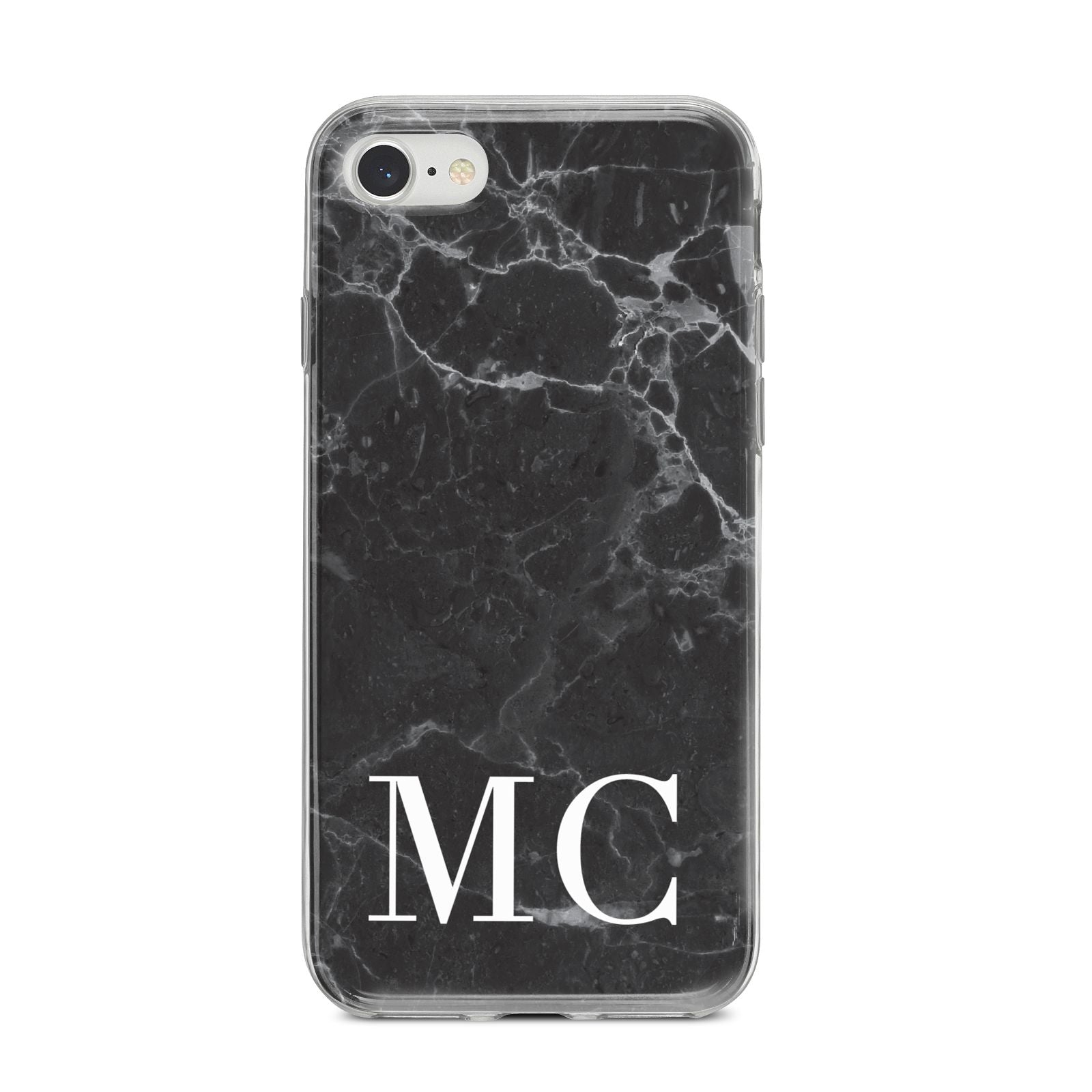 Personalised Monogram Black Marble iPhone 8 Bumper Case on Silver iPhone