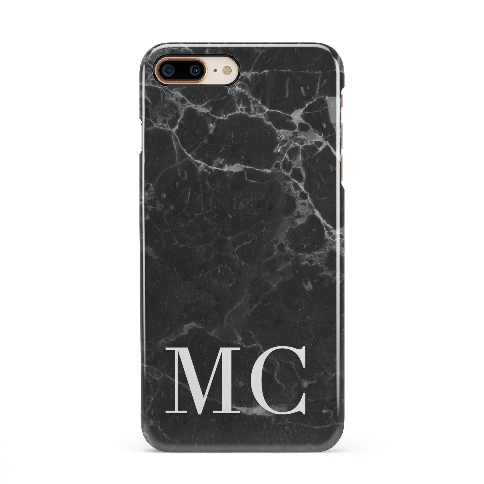 Personalised Monogram Black Marble iPhone 8 Plus 3D Snap Case on Gold Phone