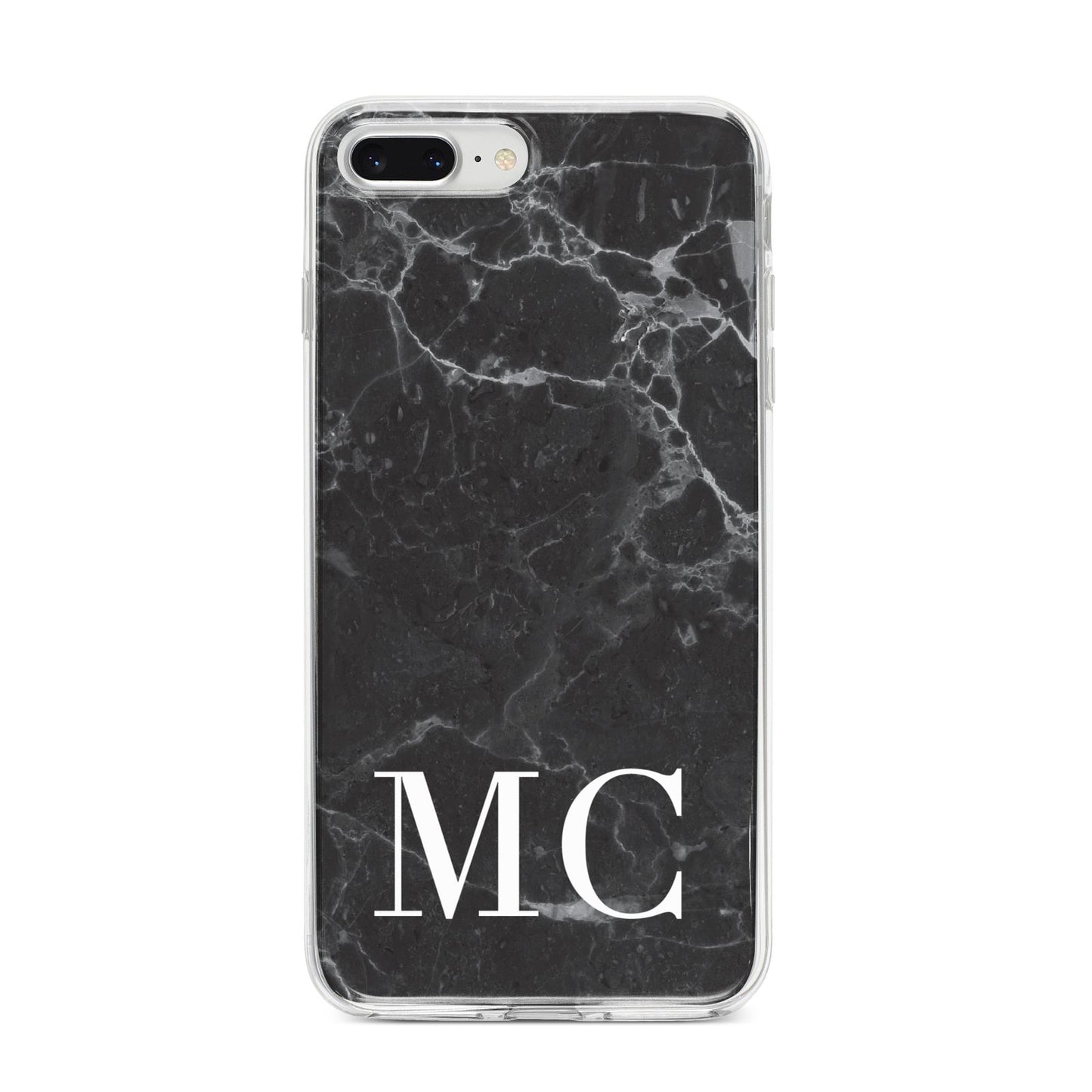 Personalised Monogram Black Marble iPhone 8 Plus Bumper Case on Silver iPhone