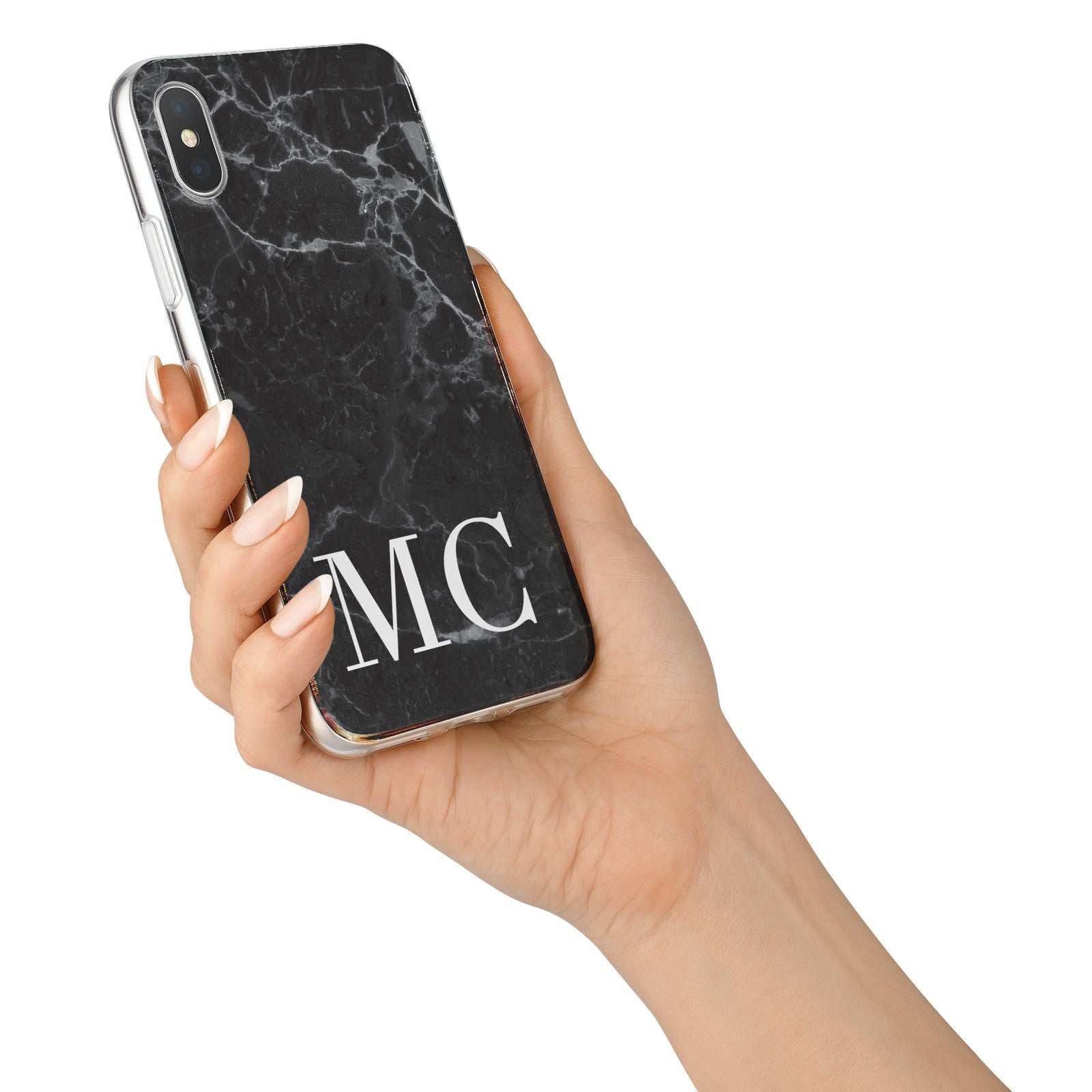 Personalised Monogram Black Marble iPhone X Bumper Case on Silver iPhone Alternative Image 2