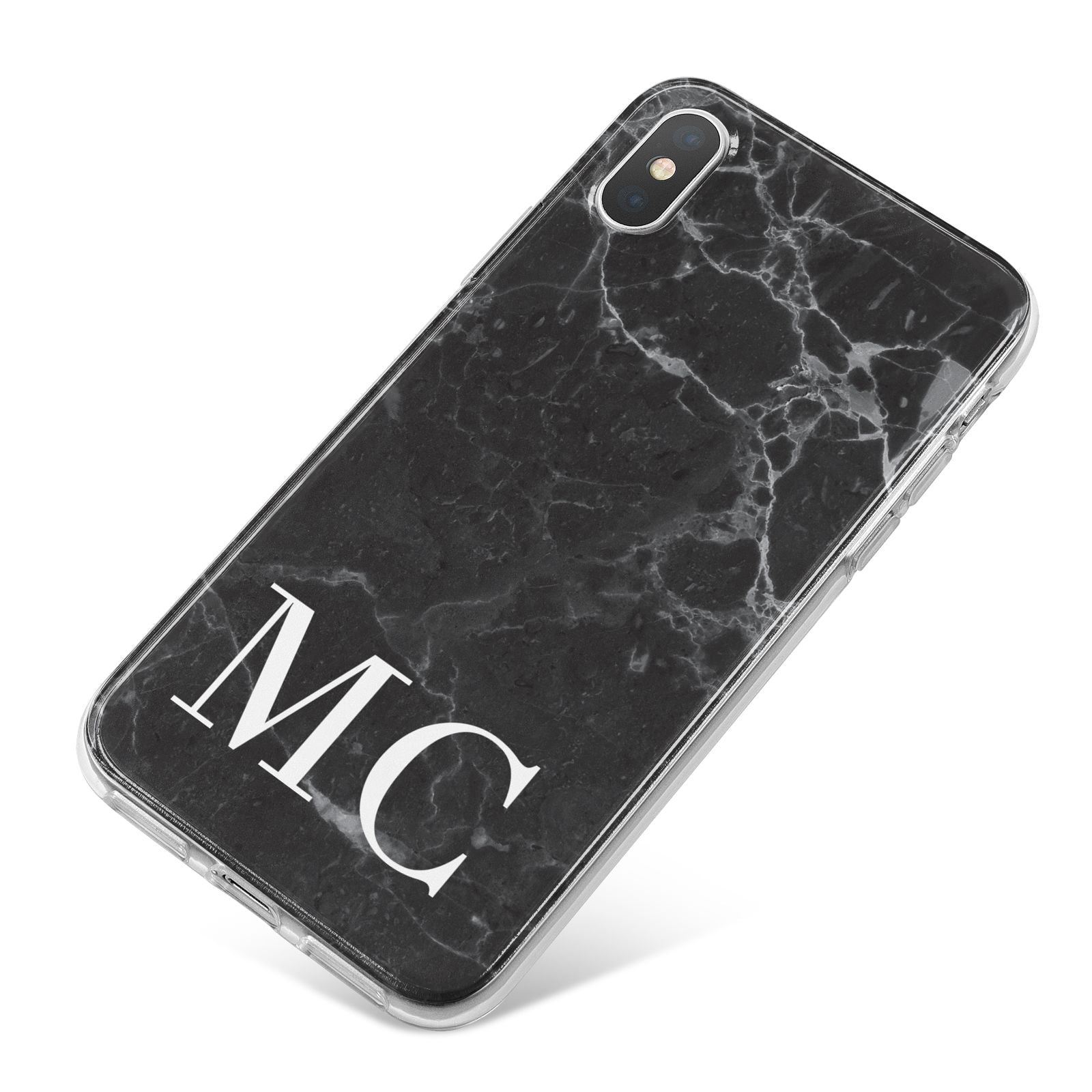 Personalised Monogram Black Marble iPhone X Bumper Case on Silver iPhone