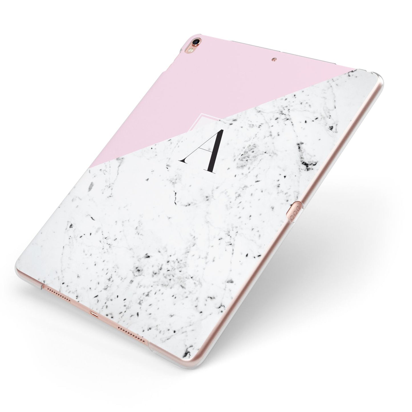 Personalised Monogram Initial Letter Marble Apple iPad Case on Rose Gold iPad Side View
