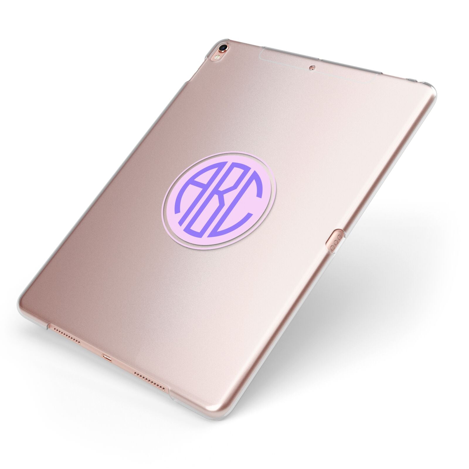 Personalised Monogram Initials Custom Clear Apple iPad Case on Rose Gold iPad Side View