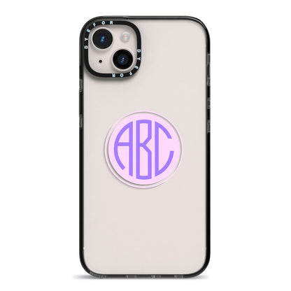 Personalised Monogram Initials Custom Clear iPhone 14 Plus Black Impact Case on Silver phone
