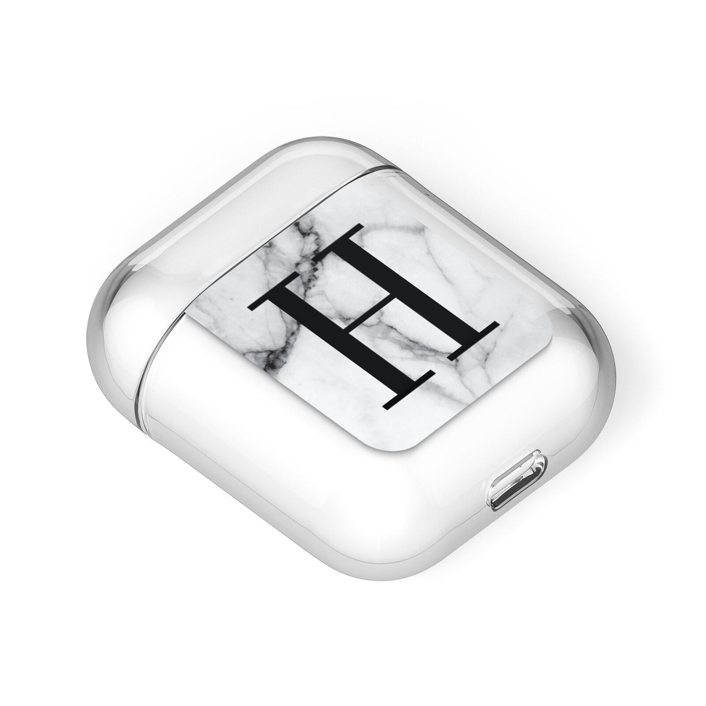 Personalised Monogram Marble Initial AirPods Case Laid Flat