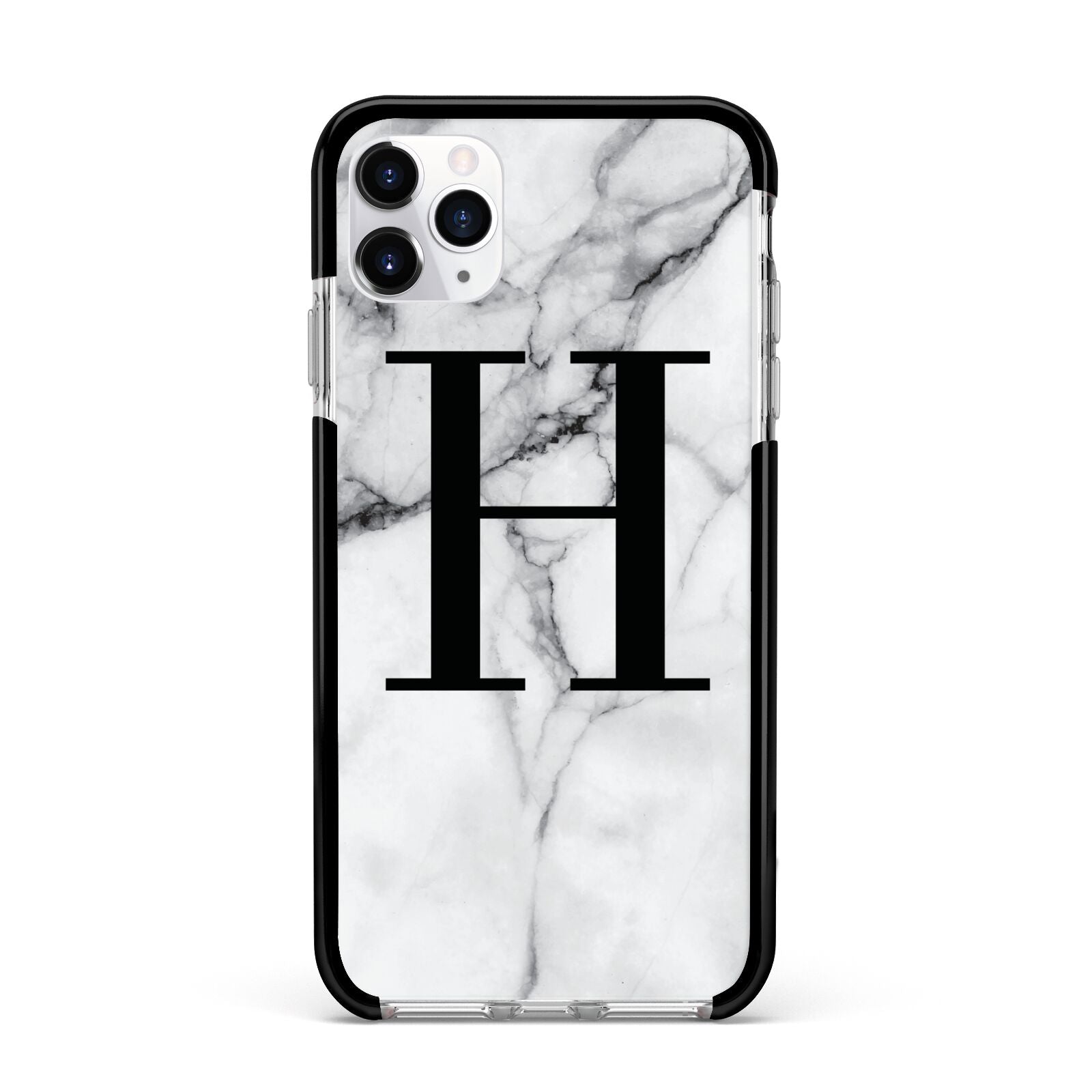 Personalised Monogram Marble Initial Apple iPhone 11 Pro Max in Silver with Black Impact Case