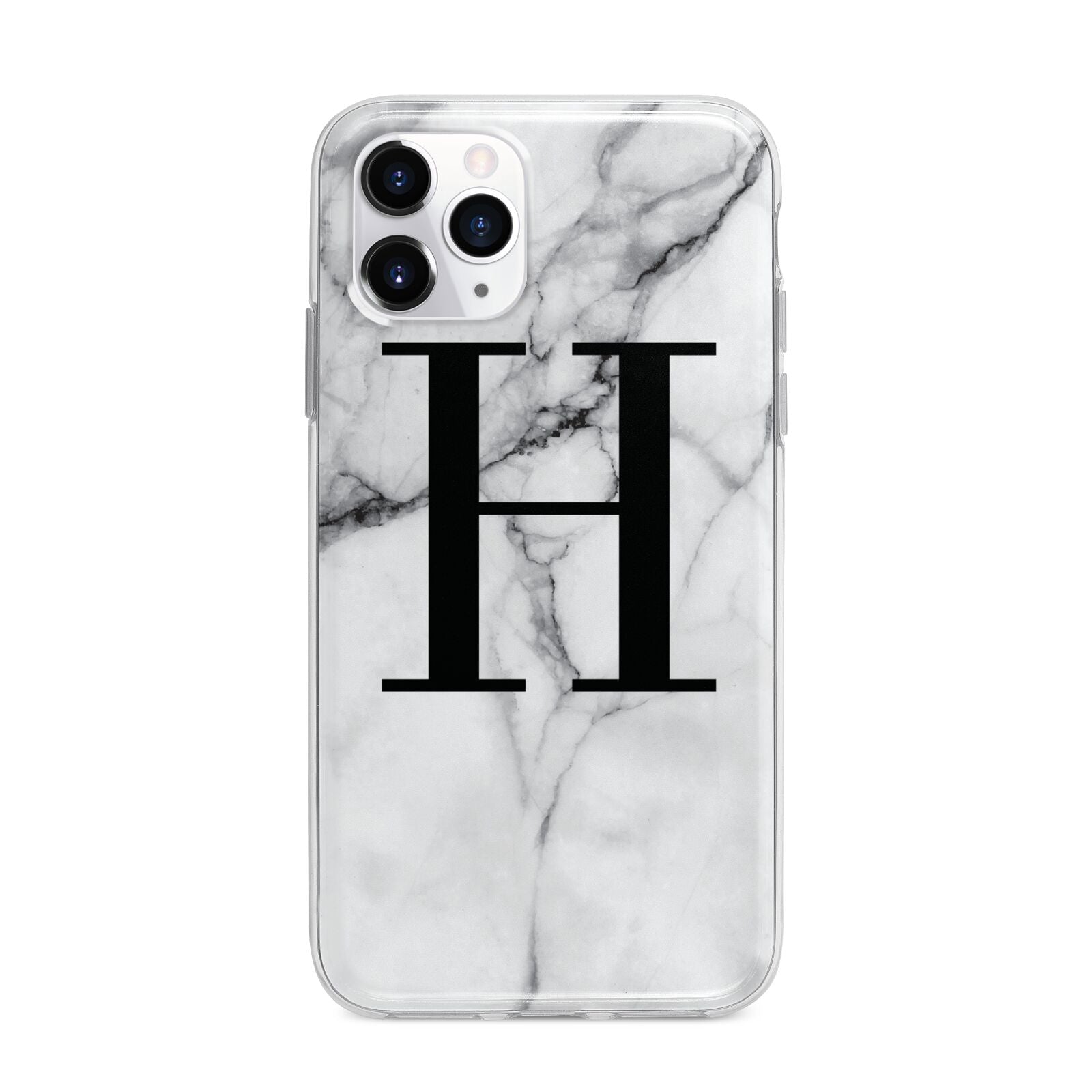 Personalised Monogram Marble Initial Apple iPhone 11 Pro Max in Silver with Bumper Case