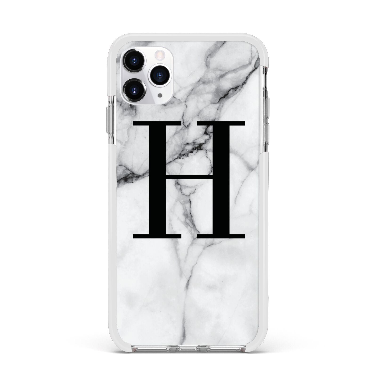 Personalised Monogram Marble Initial Apple iPhone 11 Pro Max in Silver with White Impact Case