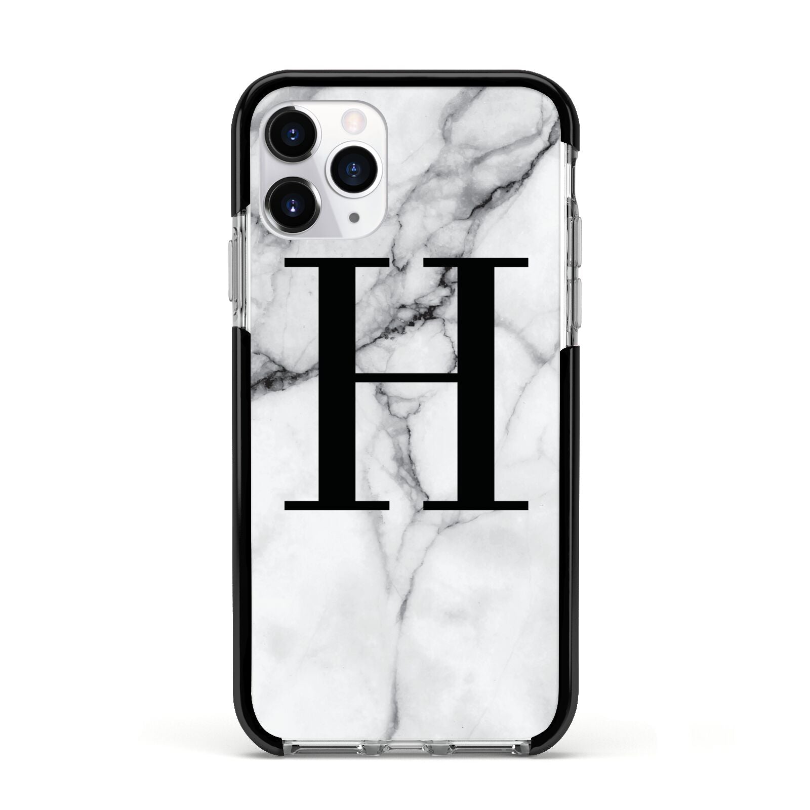 Personalised Monogram Marble Initial Apple iPhone 11 Pro in Silver with Black Impact Case