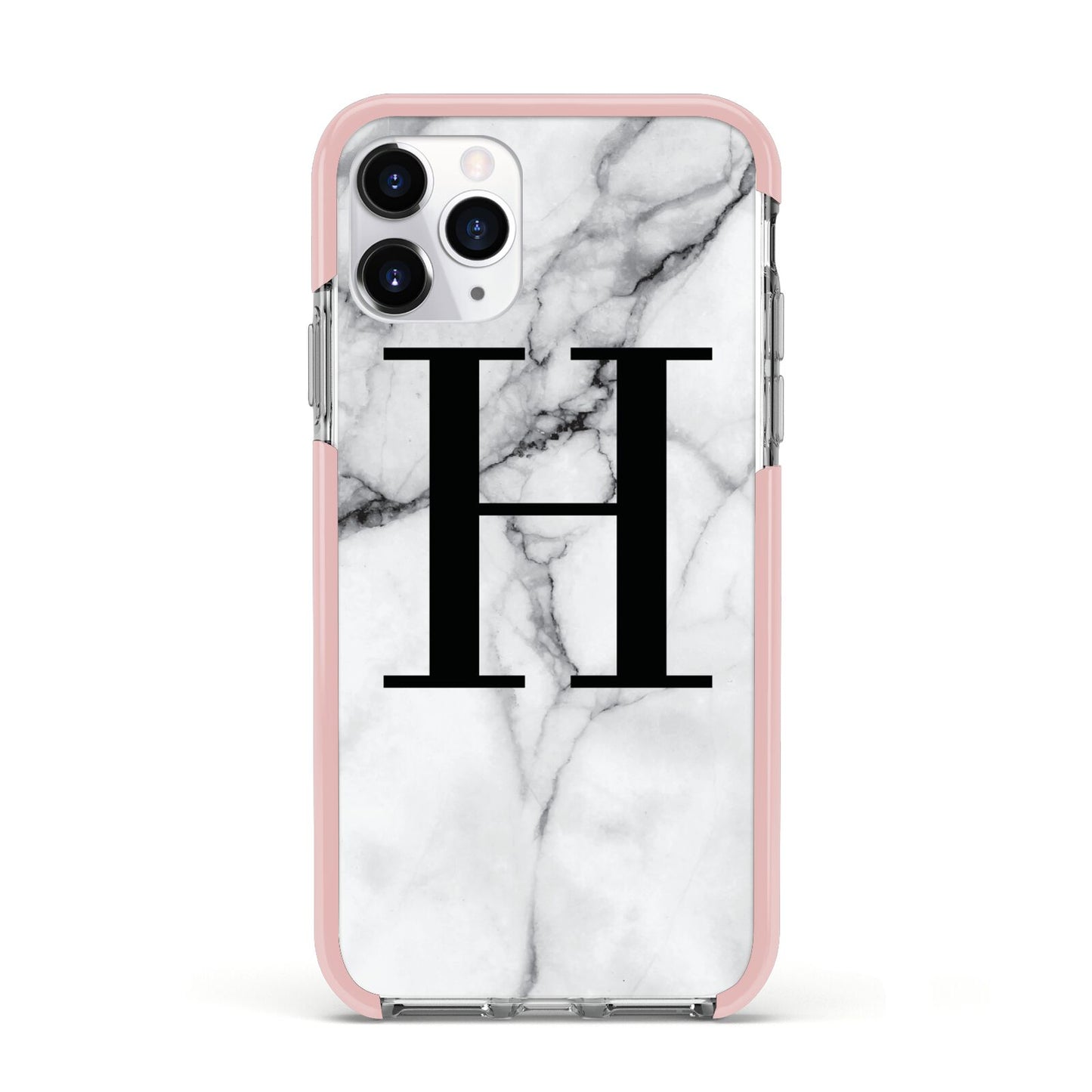 Personalised Monogram Marble Initial Apple iPhone 11 Pro in Silver with Pink Impact Case
