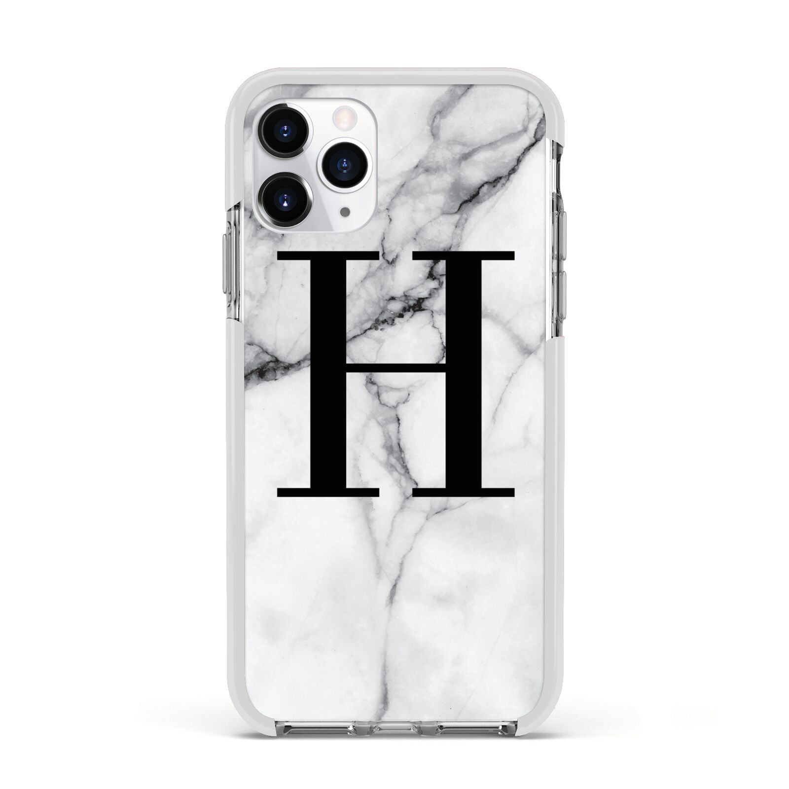 Personalised Monogram Marble Initial Apple iPhone 11 Pro in Silver with White Impact Case
