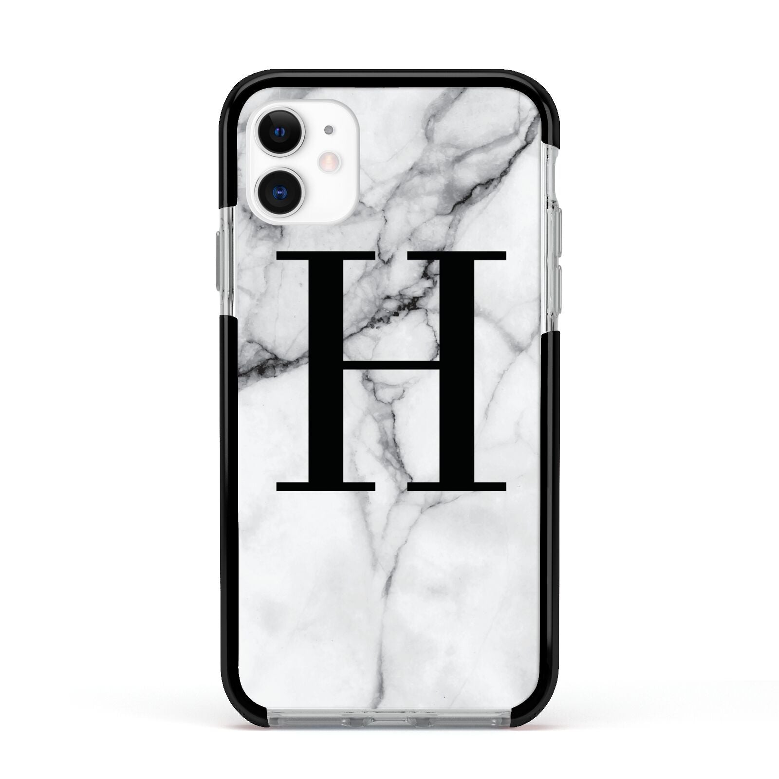 Personalised Monogram Marble Initial Apple iPhone 11 in White with Black Impact Case