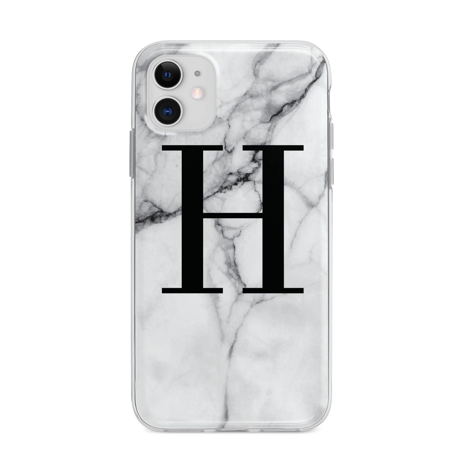 Personalised Monogram Marble Initial Apple iPhone 11 in White with Bumper Case
