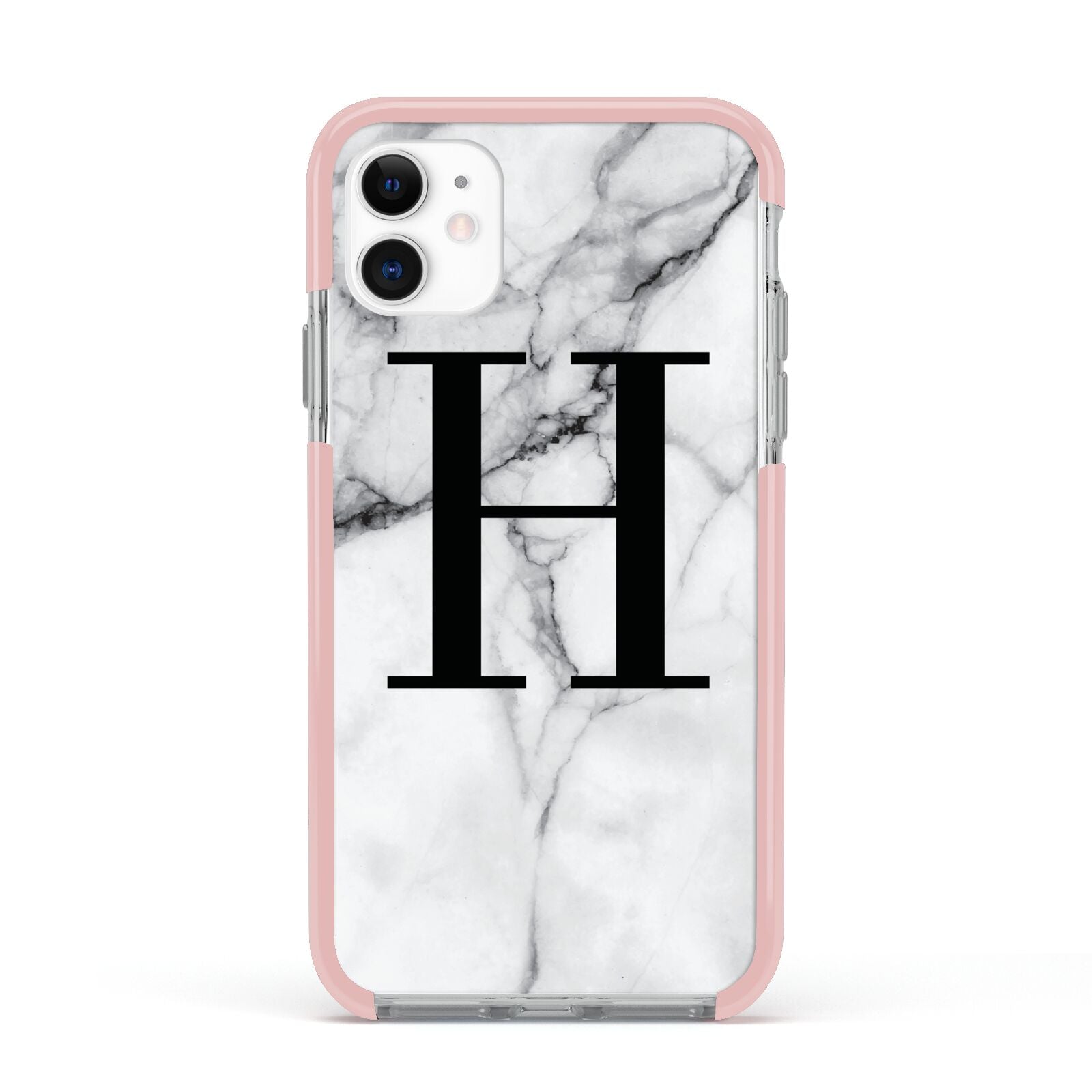 Personalised Monogram Marble Initial Apple iPhone 11 in White with Pink Impact Case
