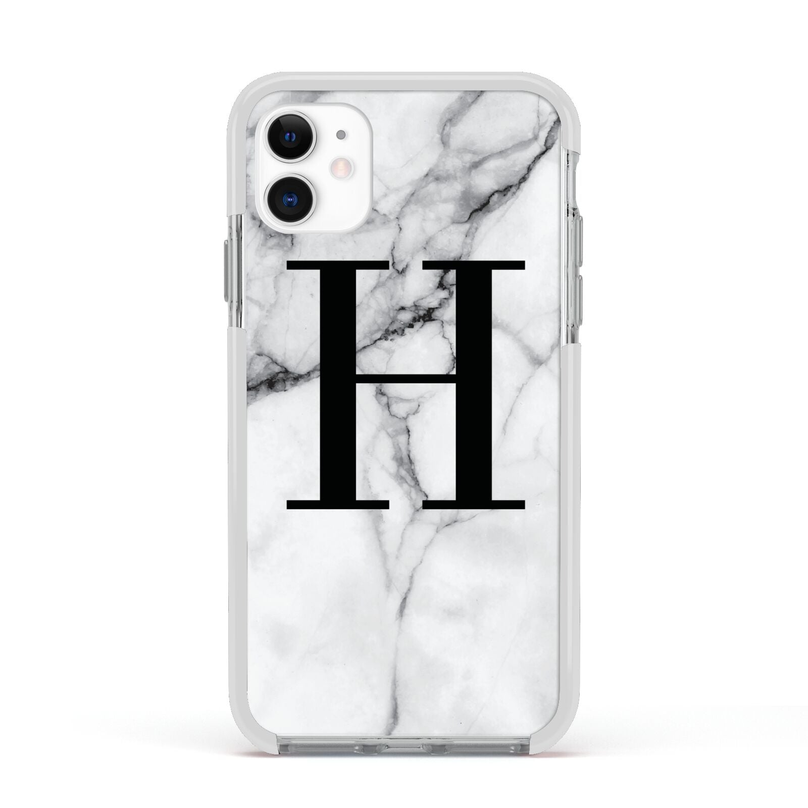 Personalised Monogram Marble Initial Apple iPhone 11 in White with White Impact Case