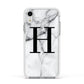 Personalised Monogram Marble Initial Apple iPhone XR Impact Case White Edge on Silver Phone