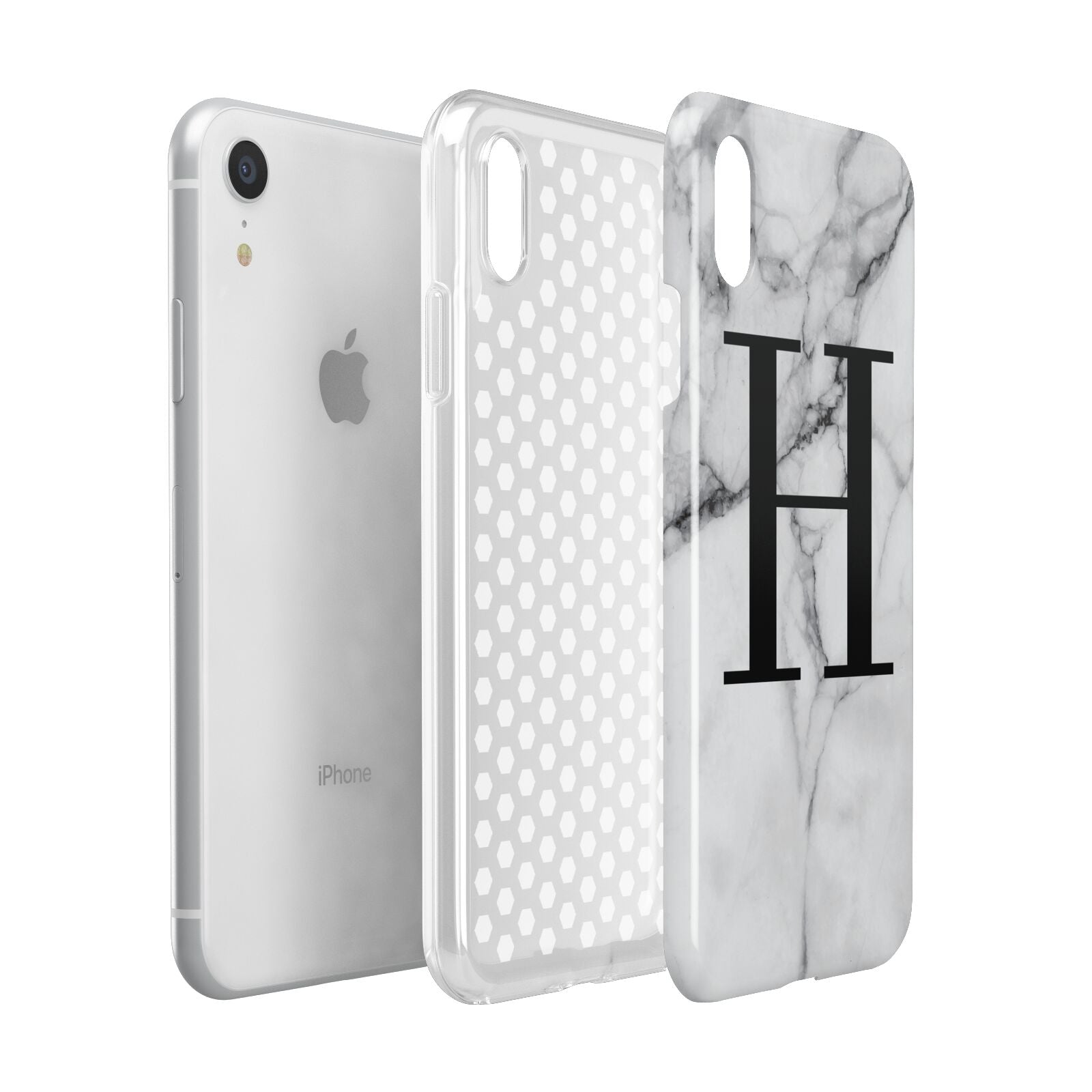 Personalised Monogram Marble Initial Apple iPhone XR White 3D Tough Case Expanded view