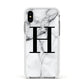 Personalised Monogram Marble Initial Apple iPhone Xs Impact Case White Edge on Silver Phone