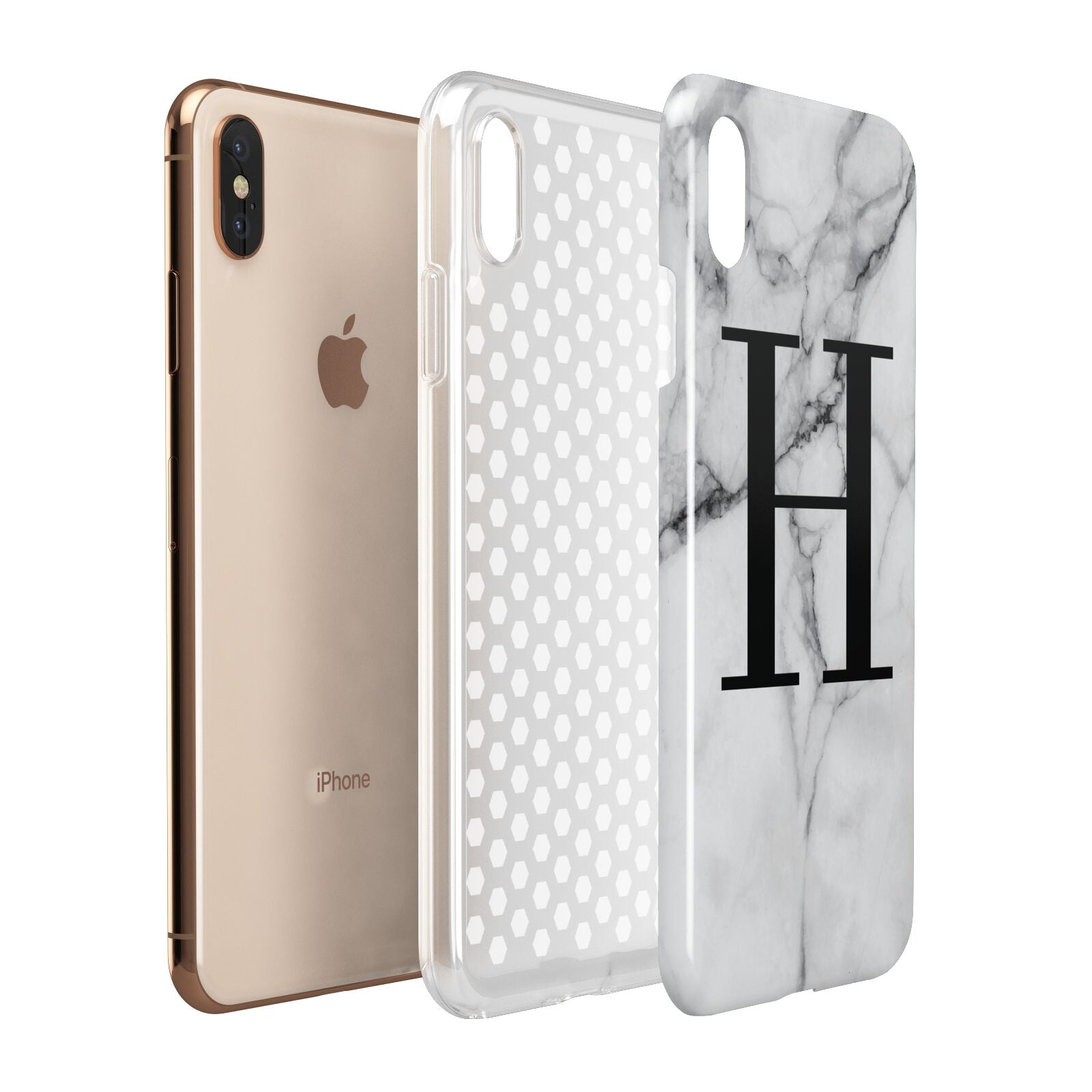 Personalised Monogram Marble Initial Apple iPhone Xs Max 3D Tough Case Expanded View
