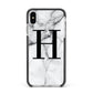 Personalised Monogram Marble Initial Apple iPhone Xs Max Impact Case Black Edge on Silver Phone