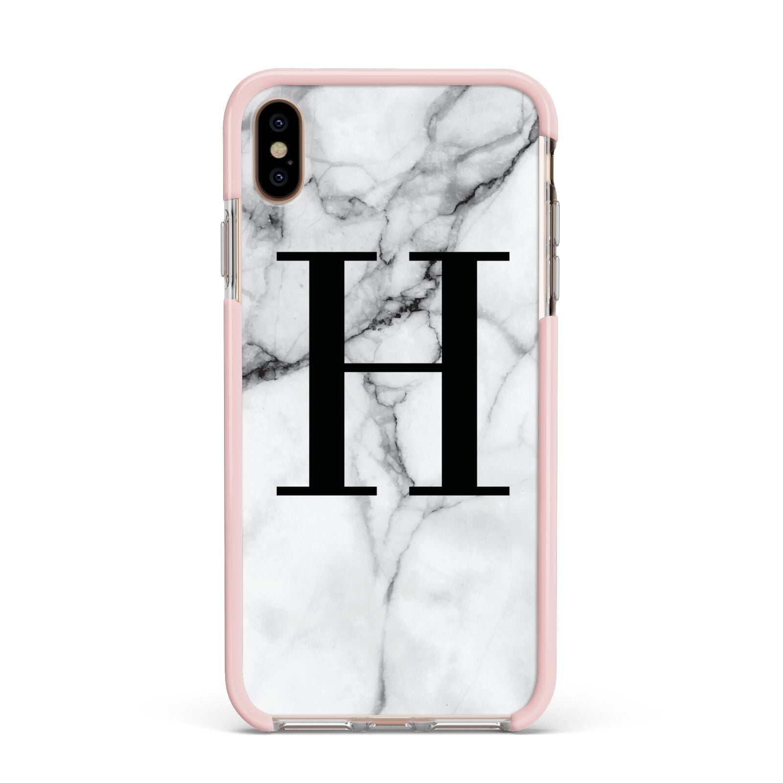 Personalised Monogram Marble Initial Apple iPhone Xs Max Impact Case Pink Edge on Gold Phone