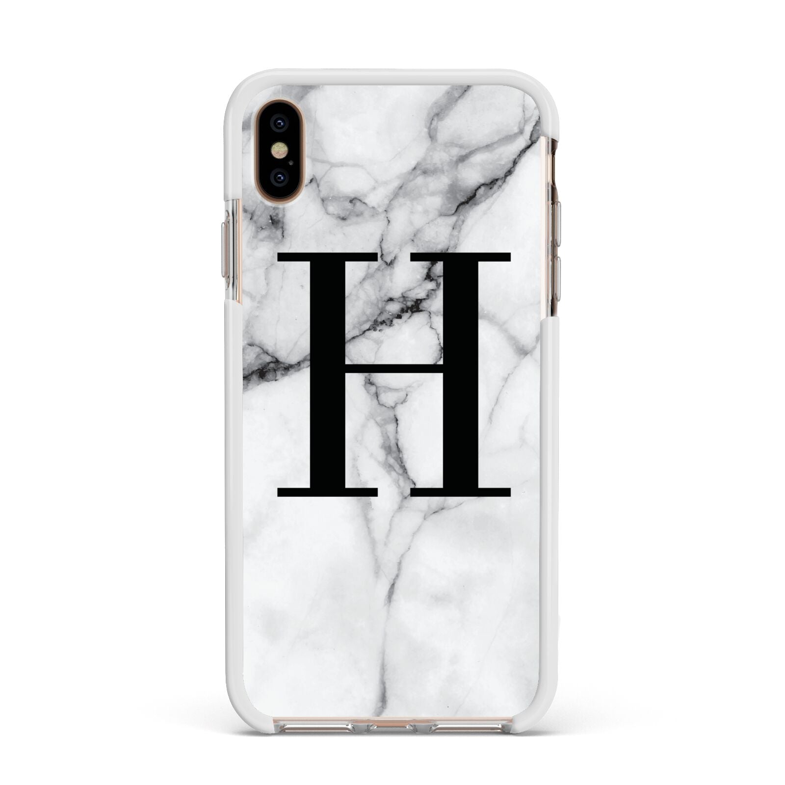 Personalised Monogram Marble Initial Apple iPhone Xs Max Impact Case White Edge on Gold Phone