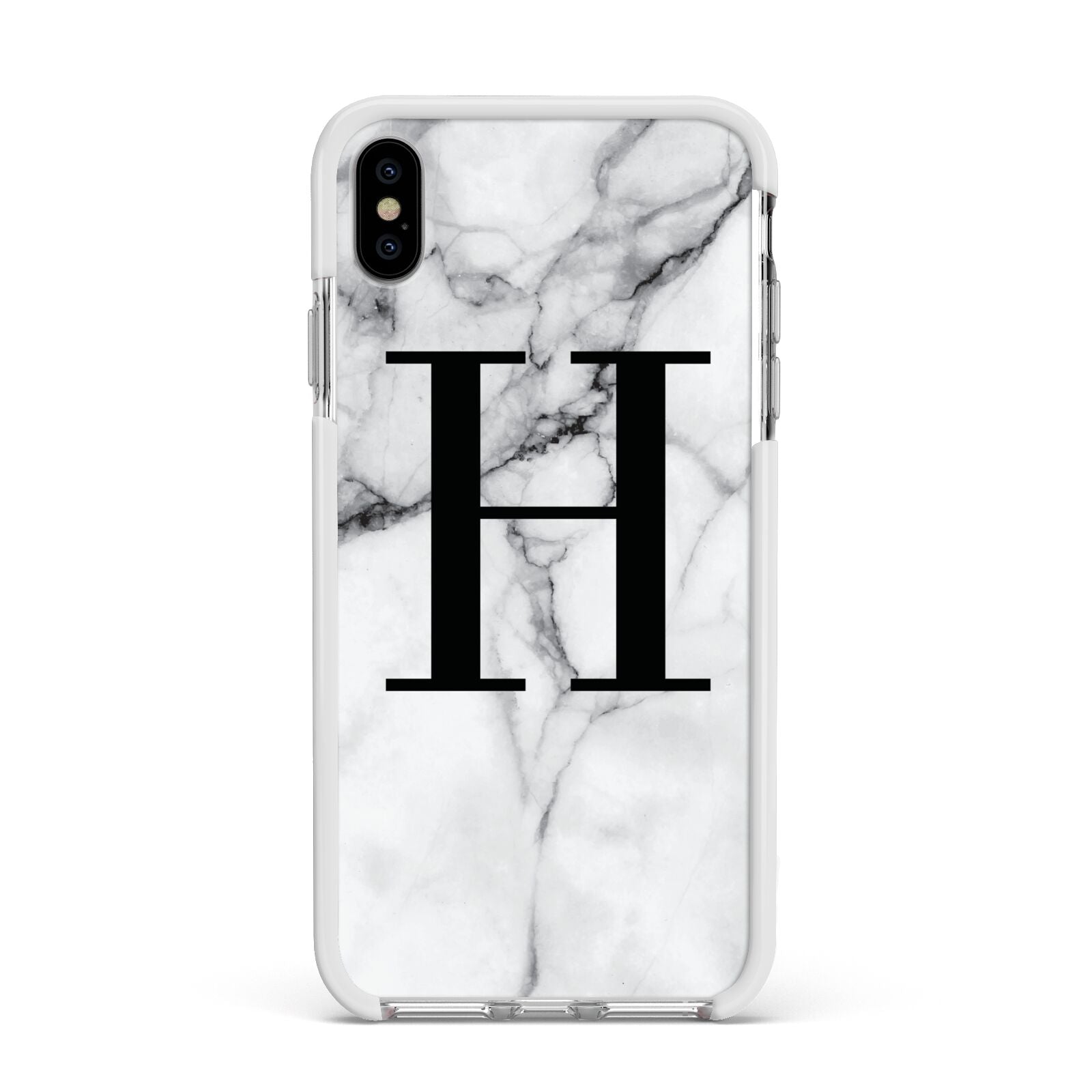 Personalised Monogram Marble Initial Apple iPhone Xs Max Impact Case White Edge on Silver Phone