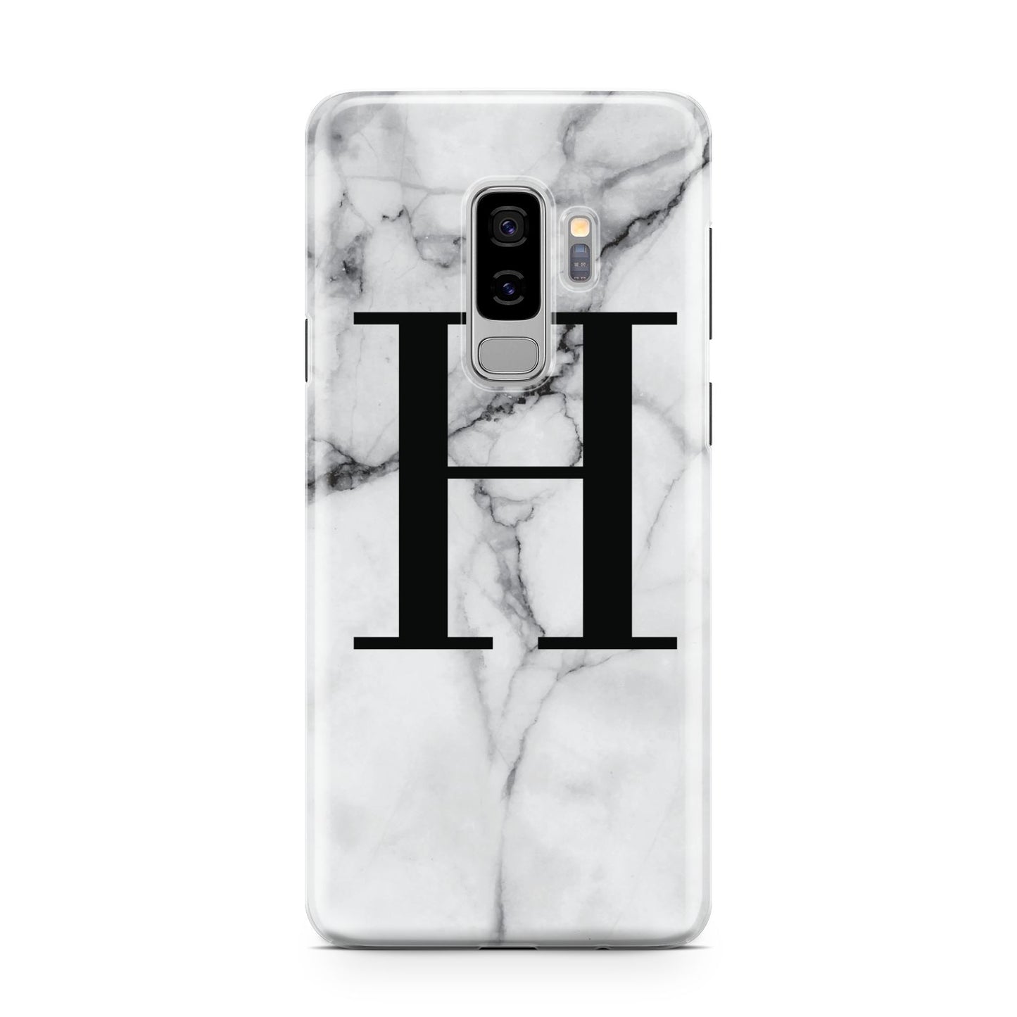 Personalised Monogram Marble Initial Samsung Galaxy S9 Plus Case on Silver phone