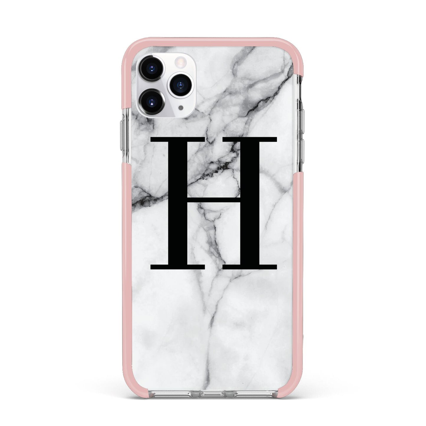 Personalised Monogram Marble Initial iPhone 11 Pro Max Impact Pink Edge Case