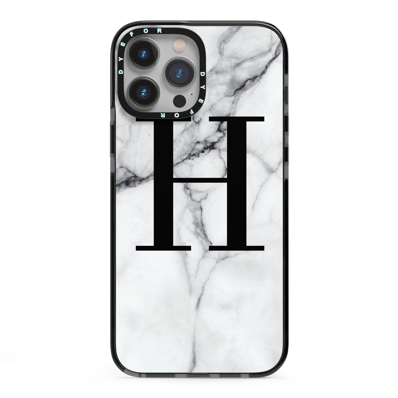 Personalised Monogram Marble Initial iPhone 13 Pro Max Black Impact Case on Silver phone