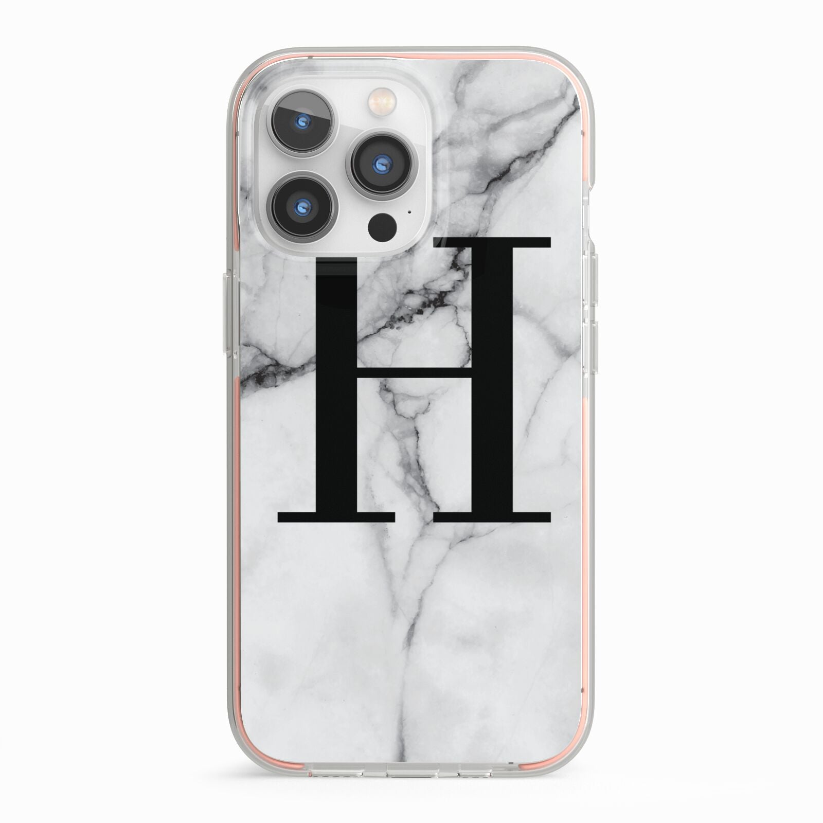 Personalised Monogram Marble Initial iPhone 13 Pro TPU Impact Case with Pink Edges