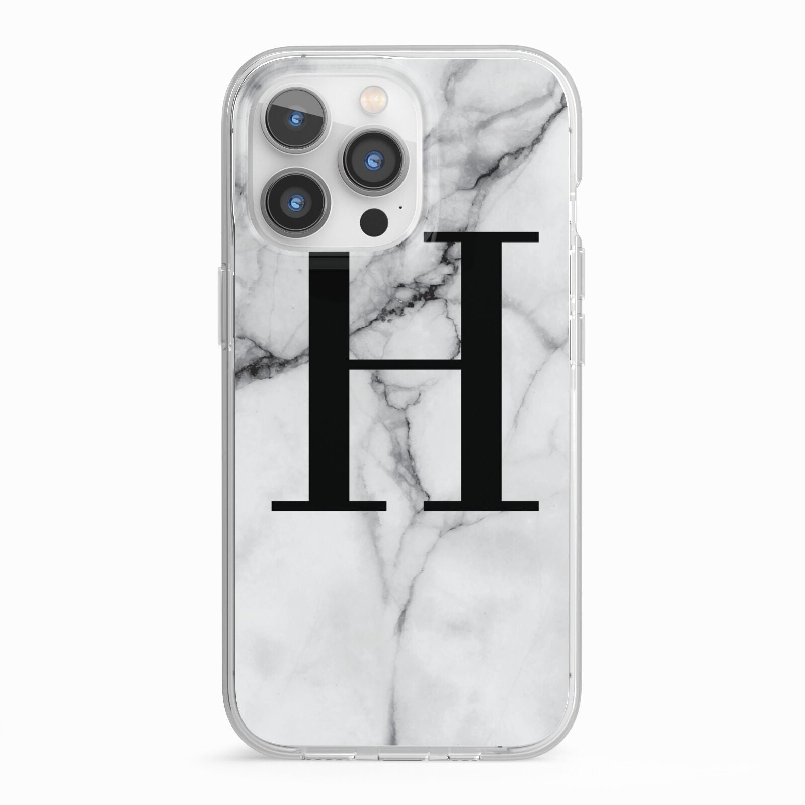 Personalised Monogram Marble Initial iPhone 13 Pro TPU Impact Case with White Edges