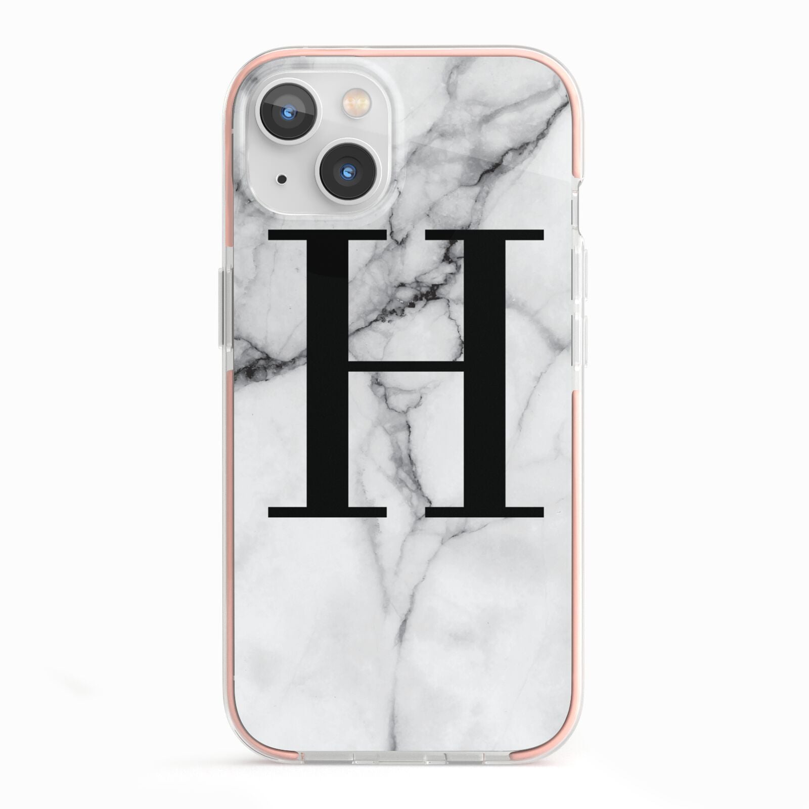 Personalised Monogram Marble Initial iPhone 13 TPU Impact Case with Pink Edges