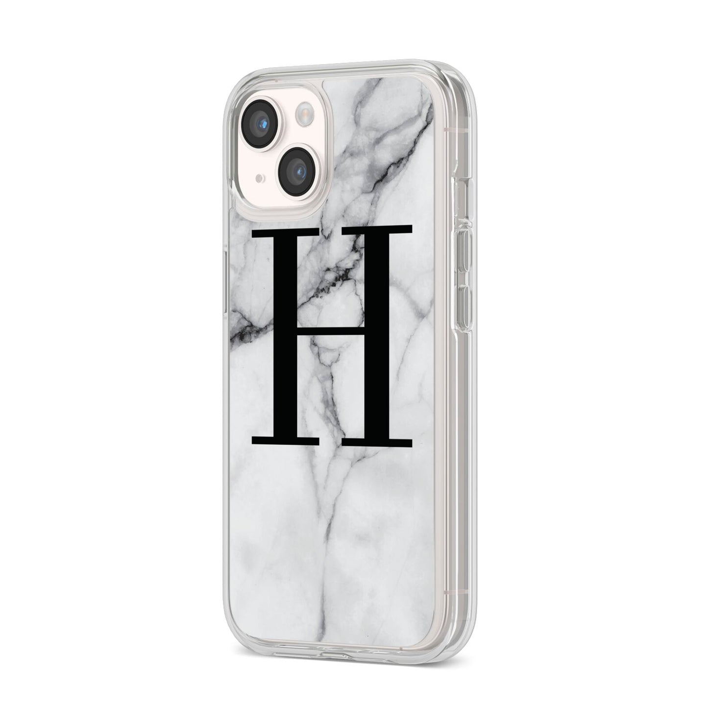 Personalised Monogram Marble Initial iPhone 14 Clear Tough Case Starlight Angled Image