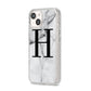 Personalised Monogram Marble Initial iPhone 14 Glitter Tough Case Starlight Angled Image