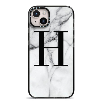 Personalised Monogram Marble Initial iPhone 14 Plus Black Impact Case on Silver phone