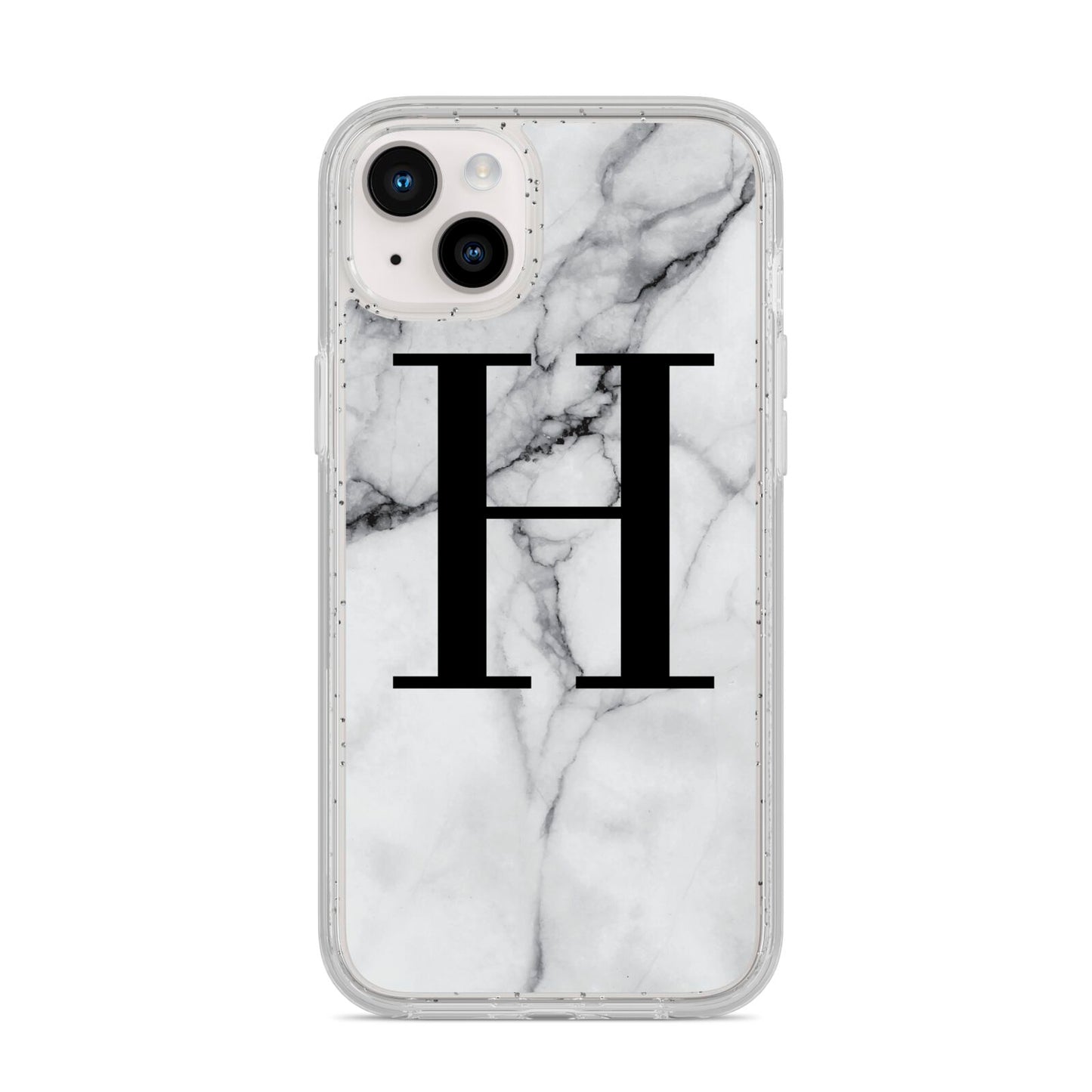 Personalised Monogram Marble Initial iPhone 14 Plus Glitter Tough Case Starlight