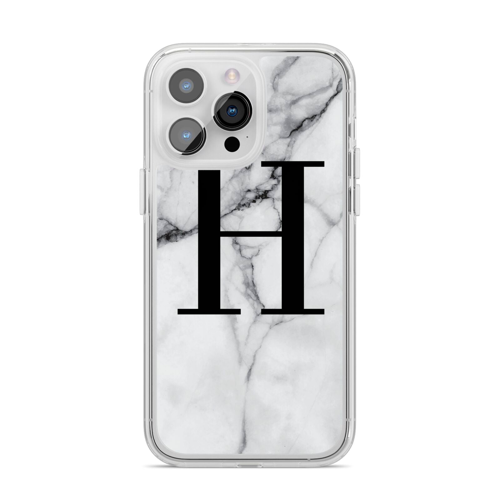 Personalised Monogram Marble Initial iPhone 14 Pro Max Clear Tough Case Silver
