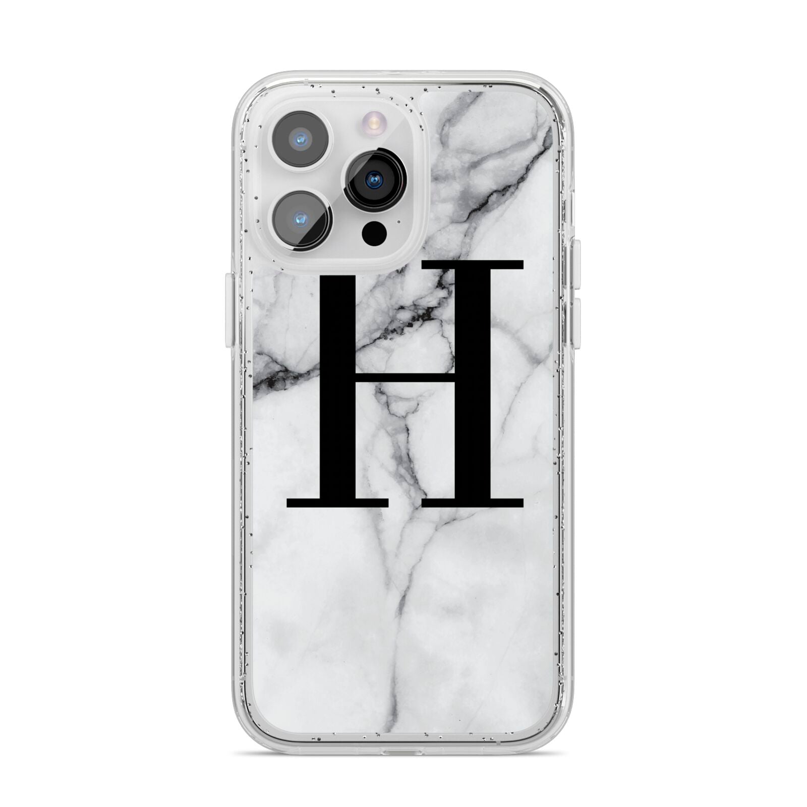 Personalised Monogram Marble Initial iPhone 14 Pro Max Glitter Tough Case Silver