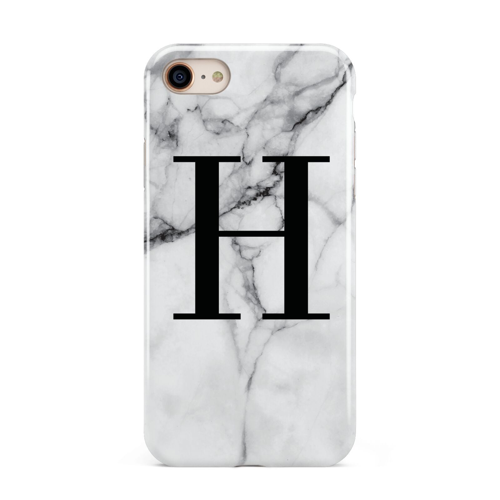 Personalised Monogram Marble Initial iPhone 8 3D Tough Case on Gold Phone