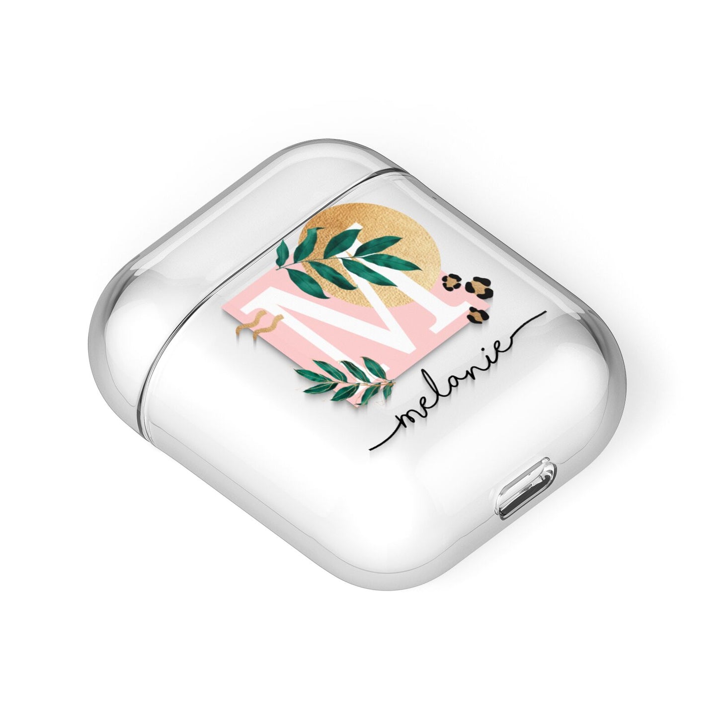 Personalised Monogram Tropical AirPods Case Laid Flat