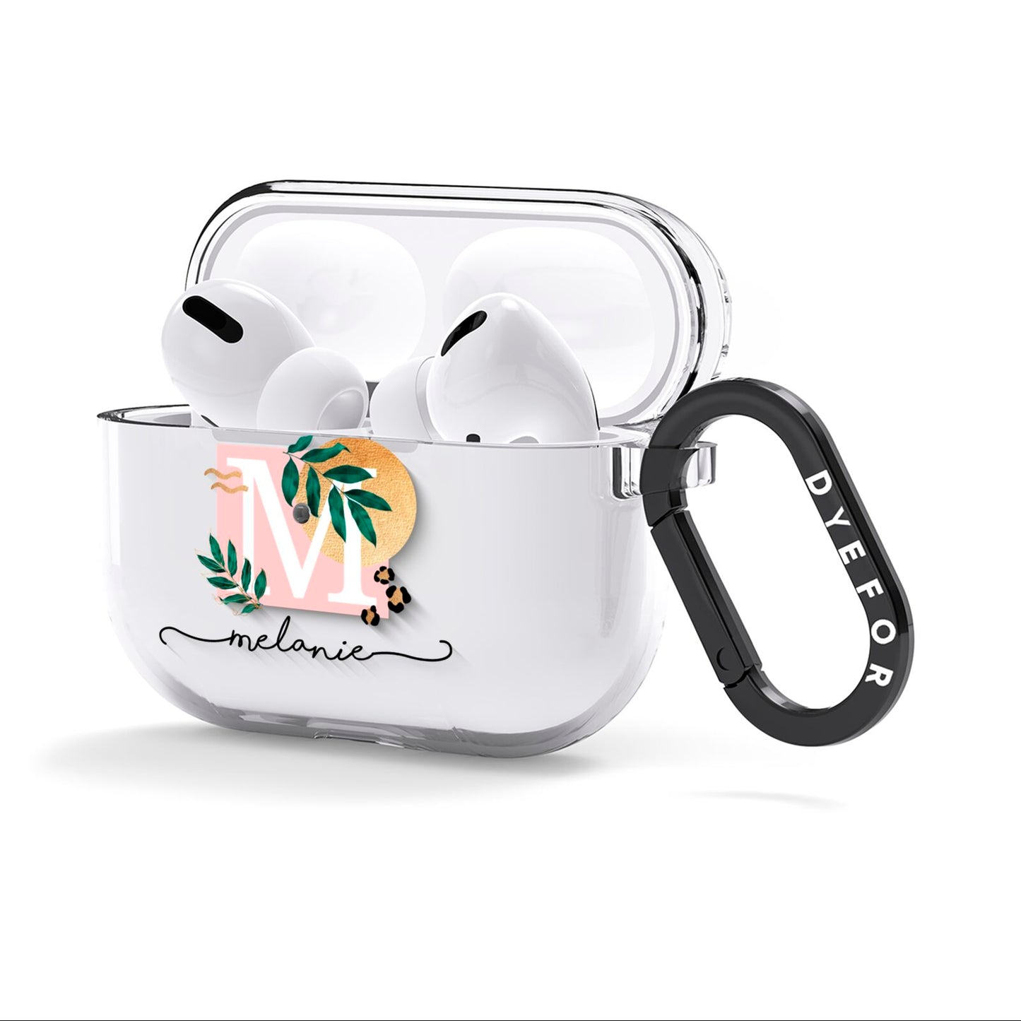 Personalised Monogram Tropical AirPods Clear Case 3rd Gen Side Image