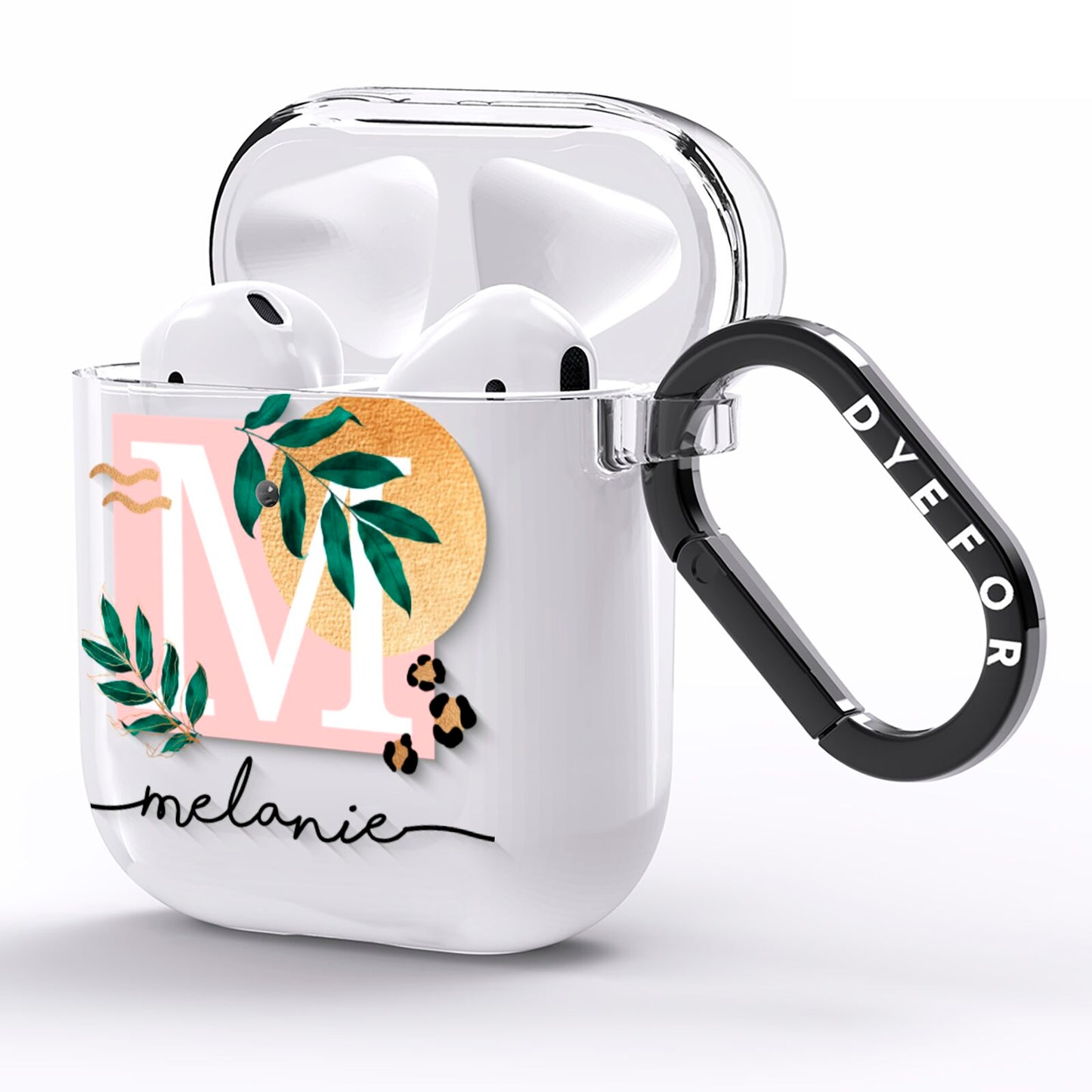 Personalised Monogram Tropical AirPods Clear Case Side Image