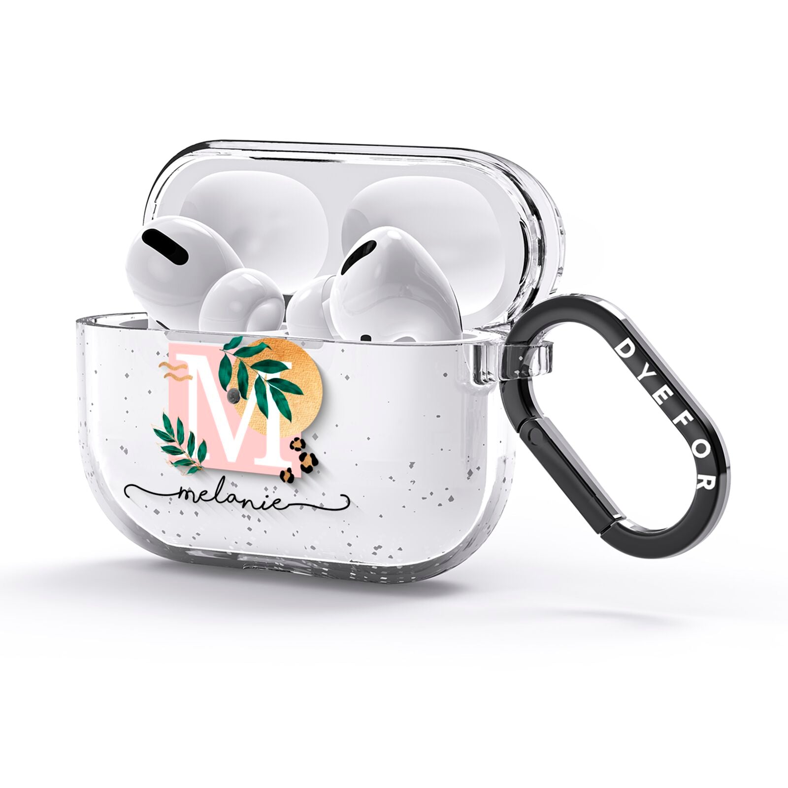 Personalised Monogram Tropical AirPods Glitter Case 3rd Gen Side Image