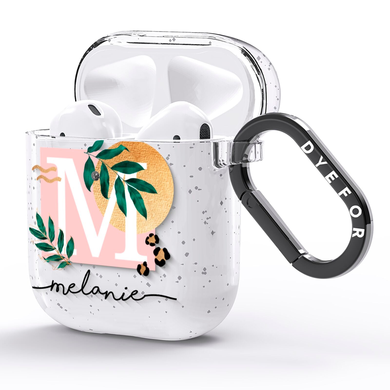 Personalised Monogram Tropical AirPods Glitter Case Side Image