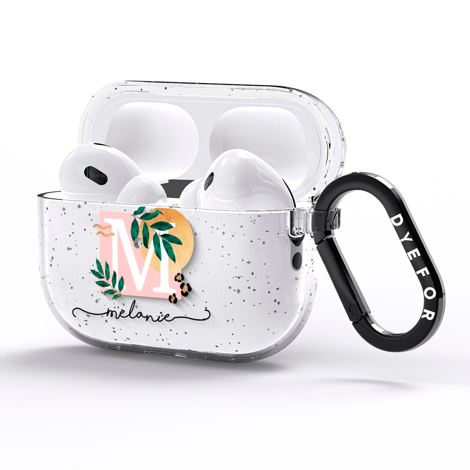 Personalised Monogram Tropical AirPods Pro Glitter Case Side Image
