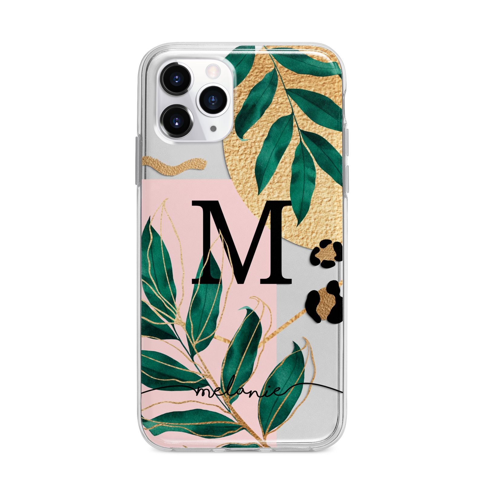 Personalised Monogram Tropical Apple iPhone 11 Pro Max in Silver with Bumper Case