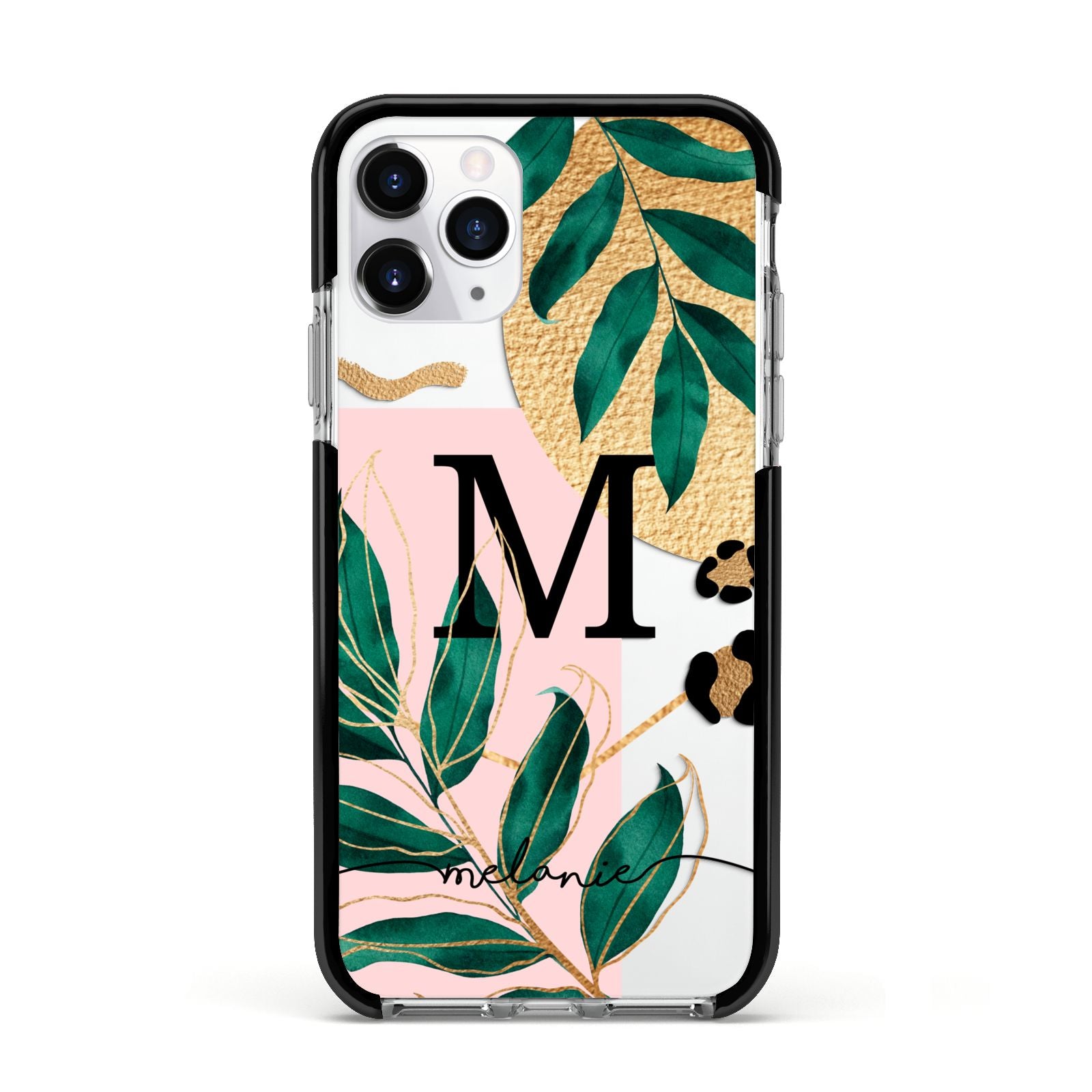 Personalised Monogram Tropical Apple iPhone 11 Pro in Silver with Black Impact Case
